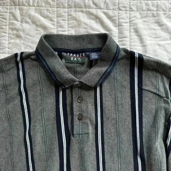 Vintage 90s streetwear striped polo trader bay mens XXL alternative golf - Picture 4 of 7
